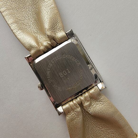 Vintage Watches Gold Wide Strap Square Dial Watch Bold Y2K Glam Statement - Picture 6 of 10